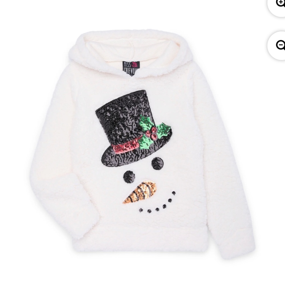 Miss Chievous Girls Snowman Sequin Plush Faux Sherpa Pullover Hoodie Size XL